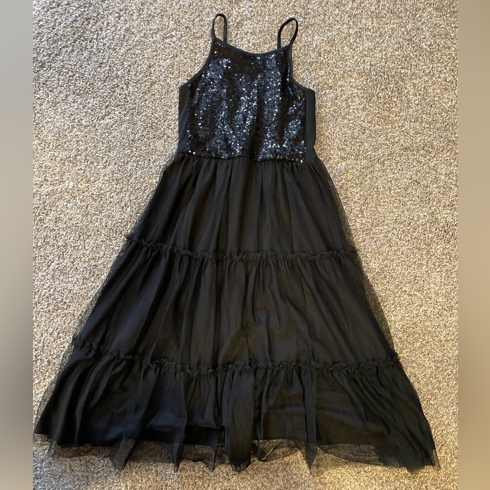Black long dress. Sequin top with long tulle skirt